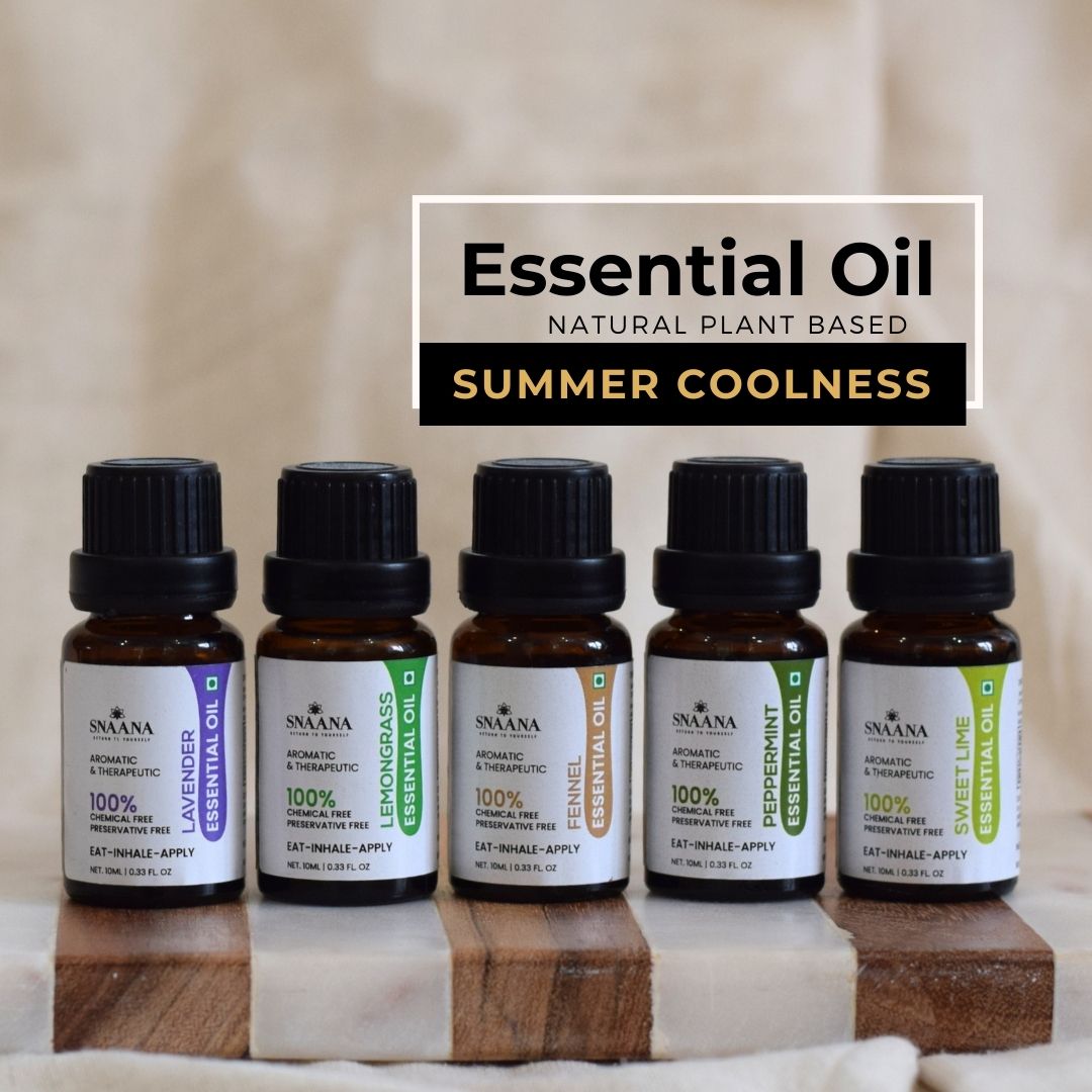 Edible Essential Oil Summer Combo (Pack of 5 - Lavender + Lemongrass + Fennel + Peppermint + Sweet Lime)