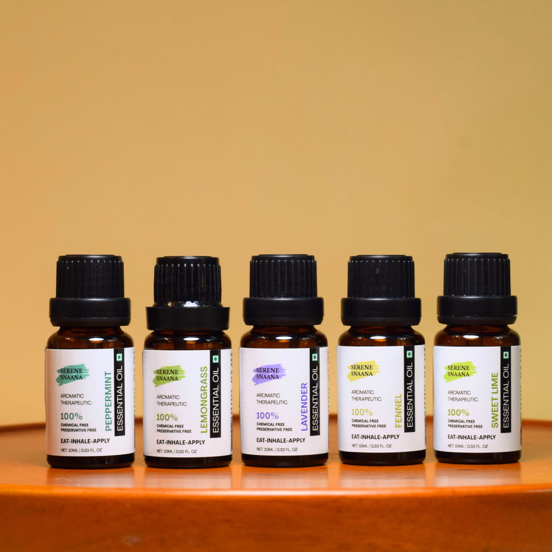 Edible Essential Oil Summer Combo (Pack of 5 - Lavender + Lemongrass + Fennel + Peppermint + Sweet Lime)