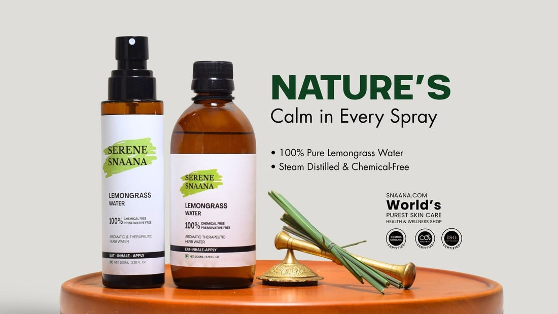 Lemongrass water products promoting lemongrass benefits for digestion and skin, showcasing natural ingredients.